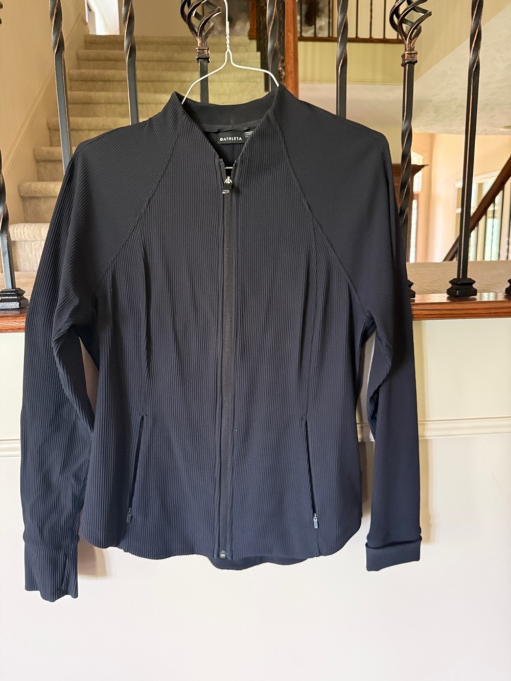 Athleta Black Ribbed Full-Zip Bomber Jacket
